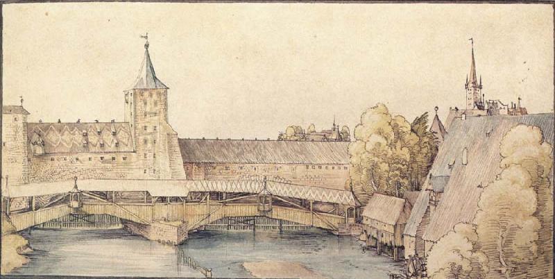 Albrecht Durer The covered Footbridge at the haller Gate in Nuremberg oil painting image